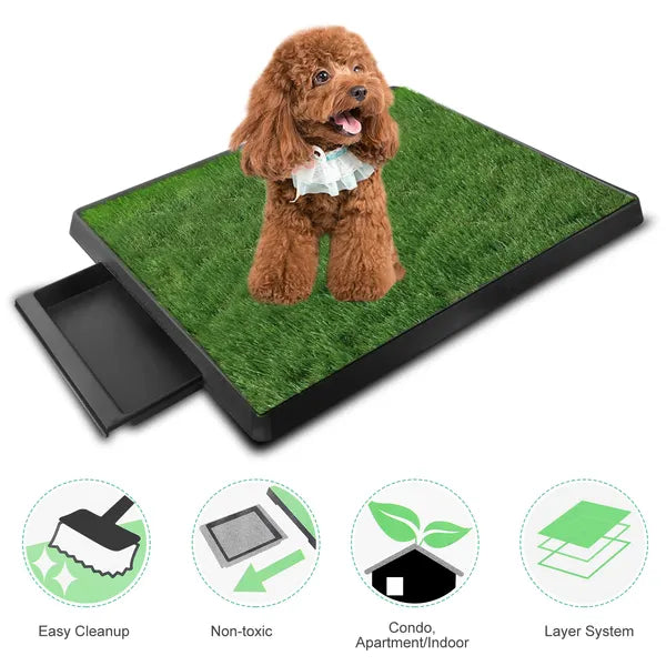 Artificial Grass Dog Potty Training Pad with 3-Layer Drainage Tray System