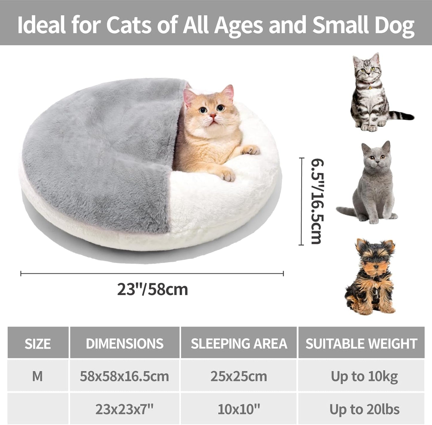 Plush 2-in-1 Cat Cave Donut Bed With Hooded Blanket for Cats and Small Dogs