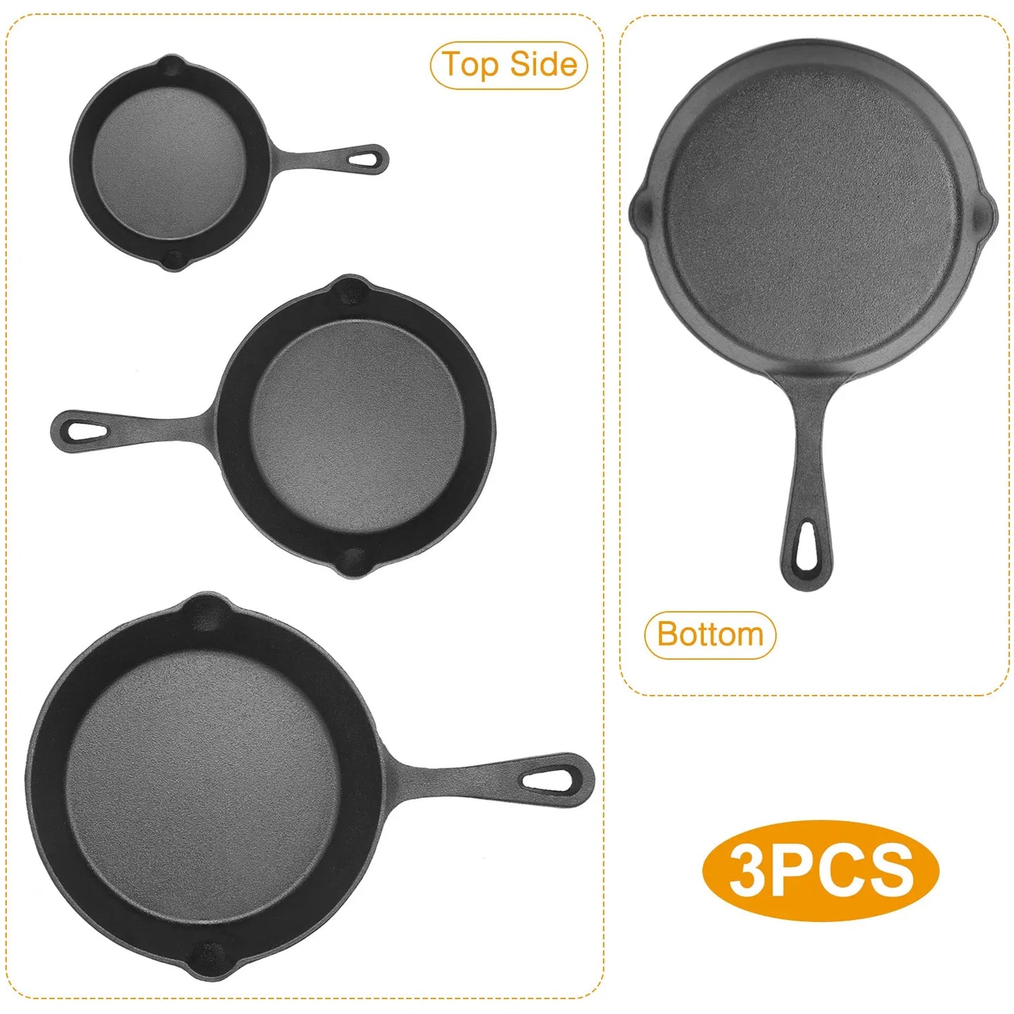 3 Piece Pre Seasoned Cast Iron Skillet Set