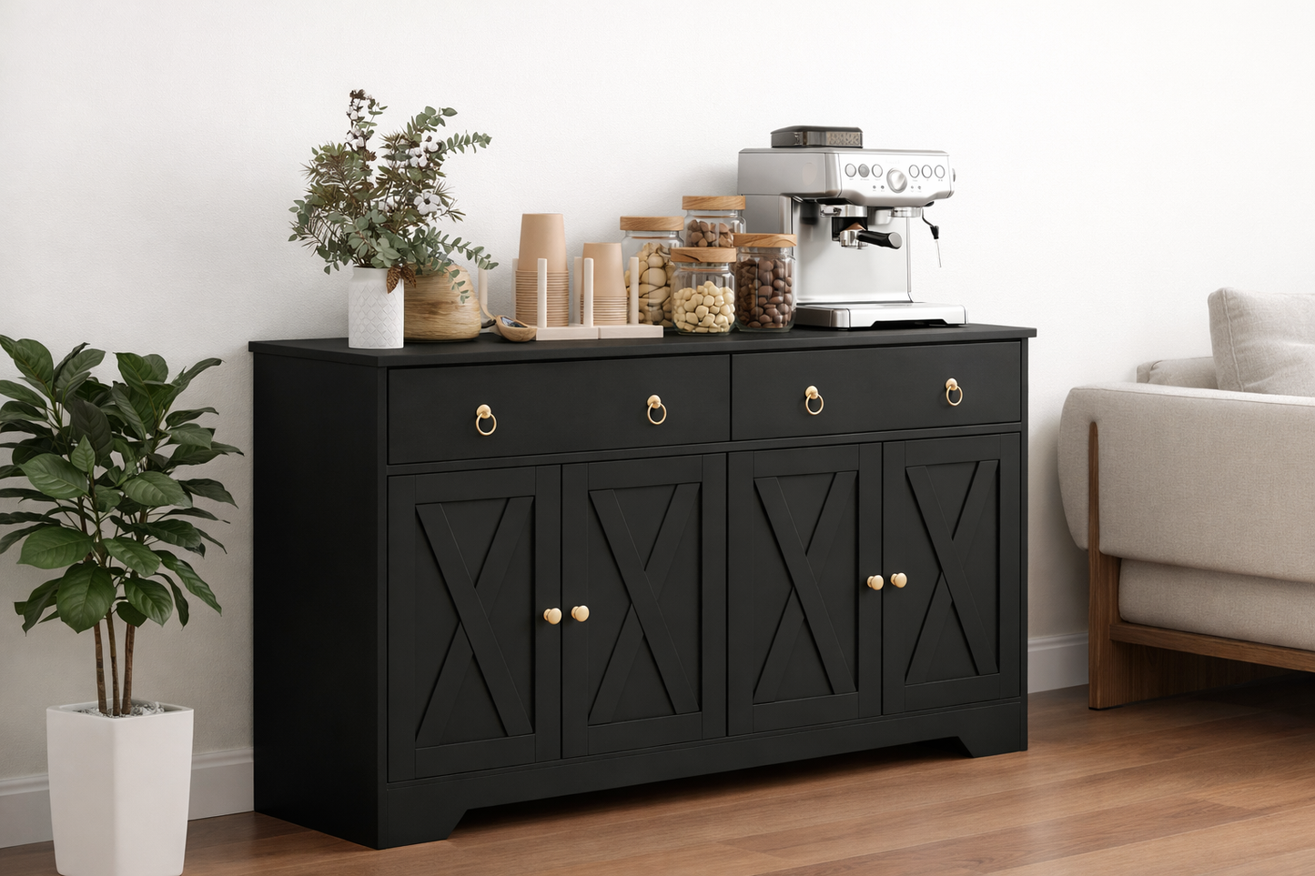Kitchen Storage Sideboard With Cabinets And Drawers