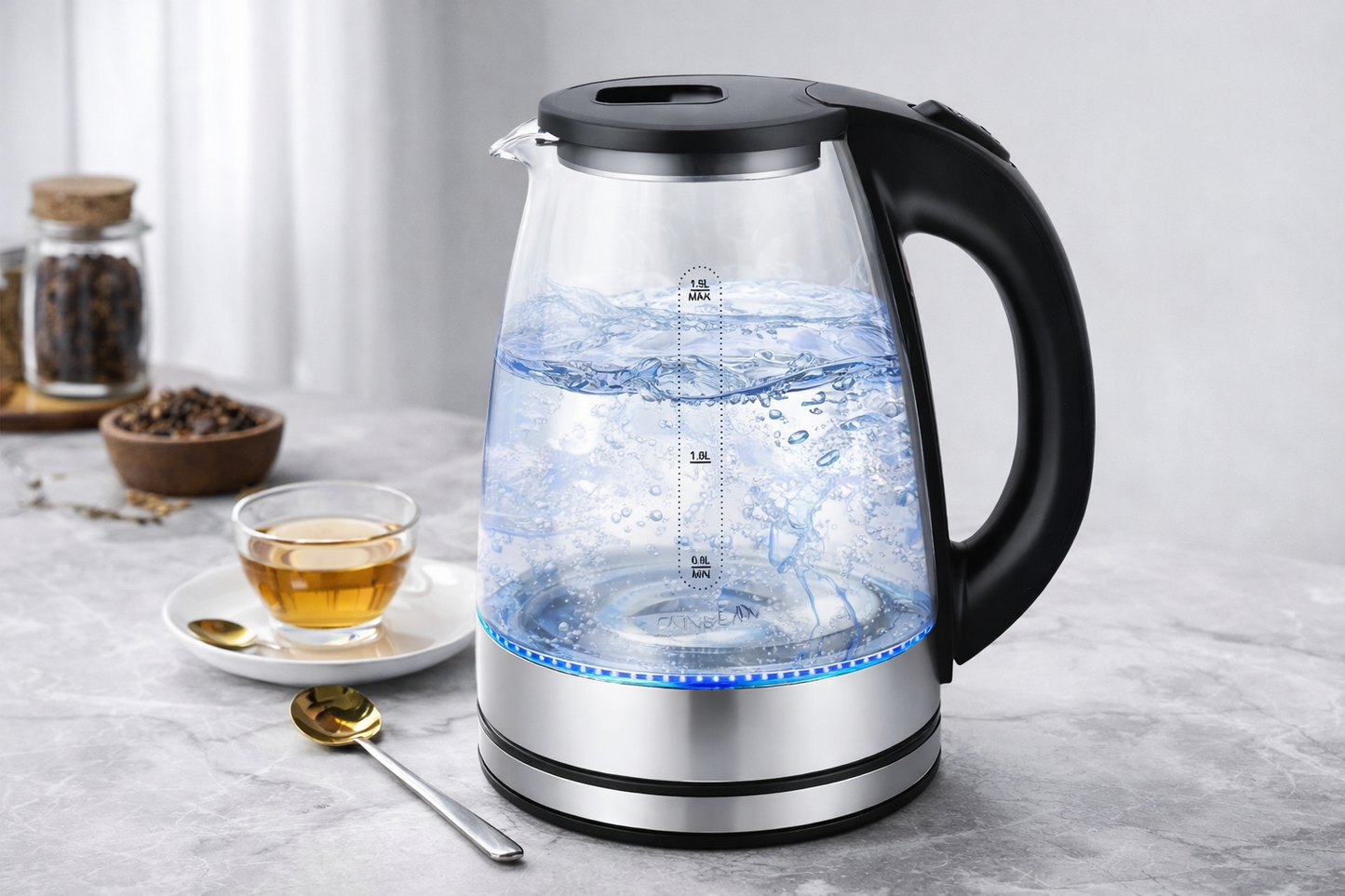 1.8L Glass Electric Kettle With LED Light And Safety Shut - Off