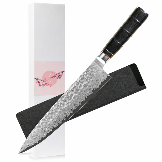 8 Inch VG10 Damascus Chef Knife With Hammered Blade And Sheath