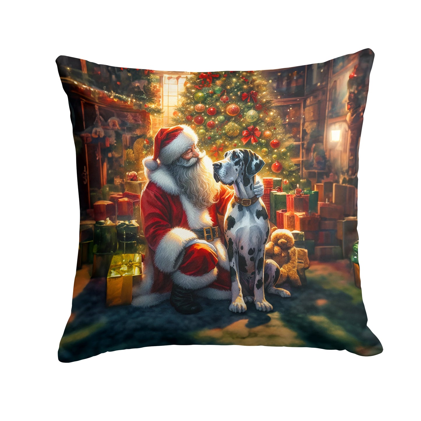 Great Dane and Santa Claus Throw Pillow-0