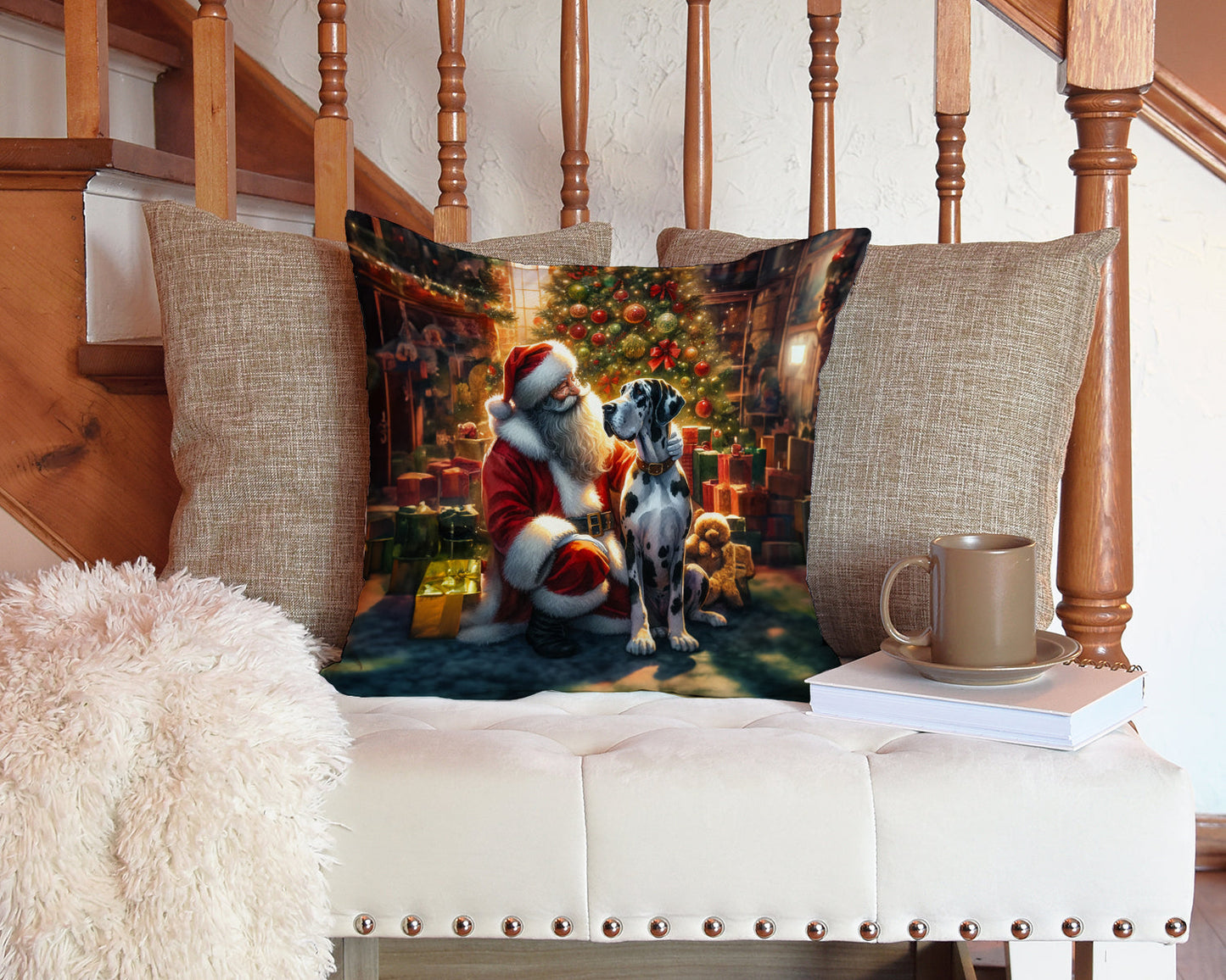 Great Dane and Santa Claus Throw Pillow-2