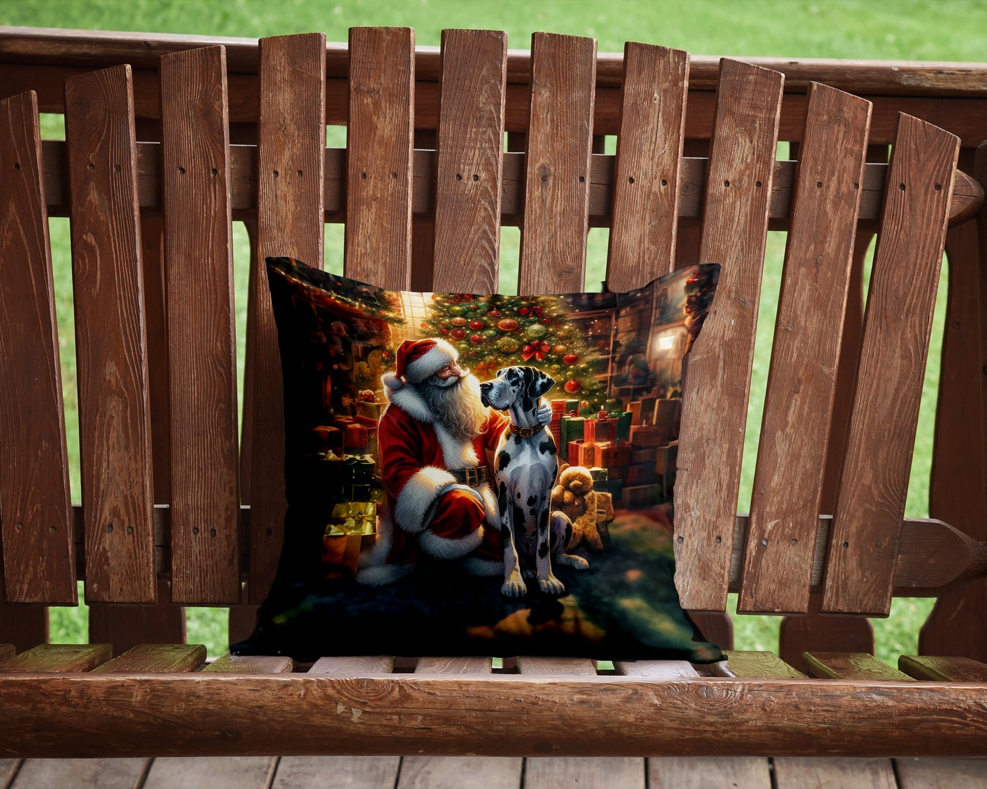 Great Dane and Santa Claus Throw Pillow-3