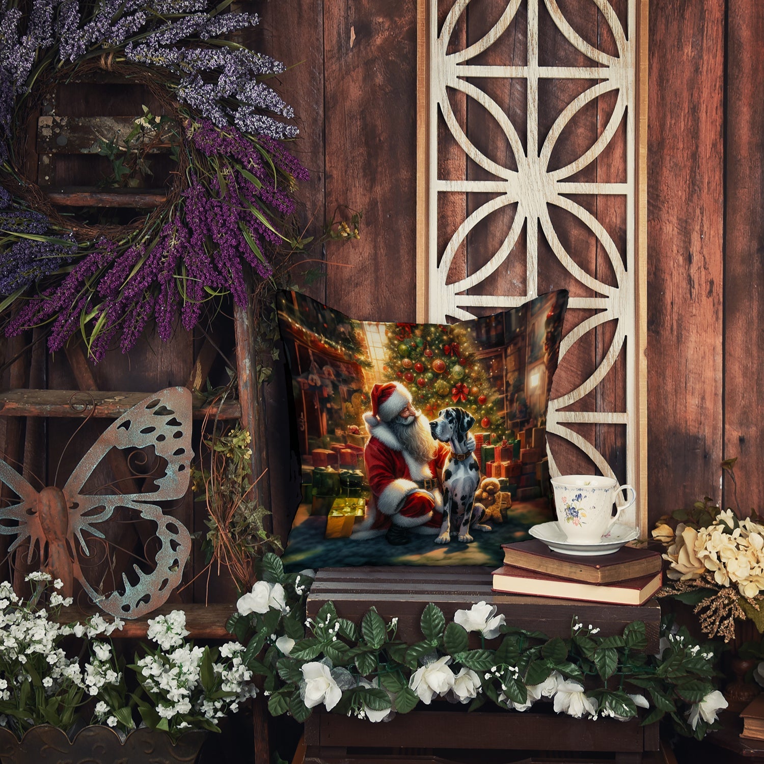 Great Dane and Santa Claus Throw Pillow-4