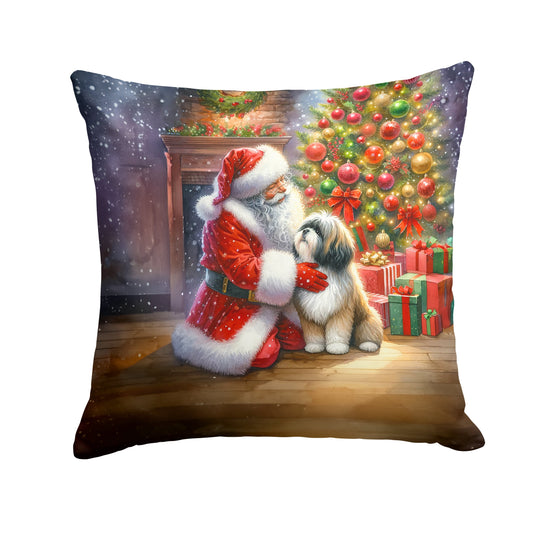 Lhasa Apso and Santa Claus Throw Pillow-0