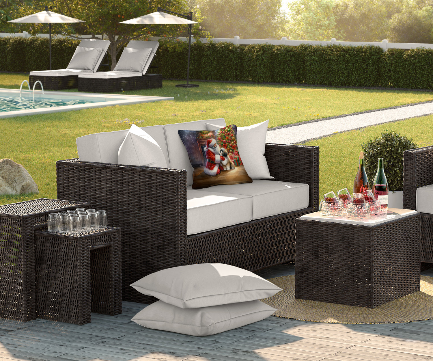 Lhasa Apso and Santa Claus Throw Pillow-2