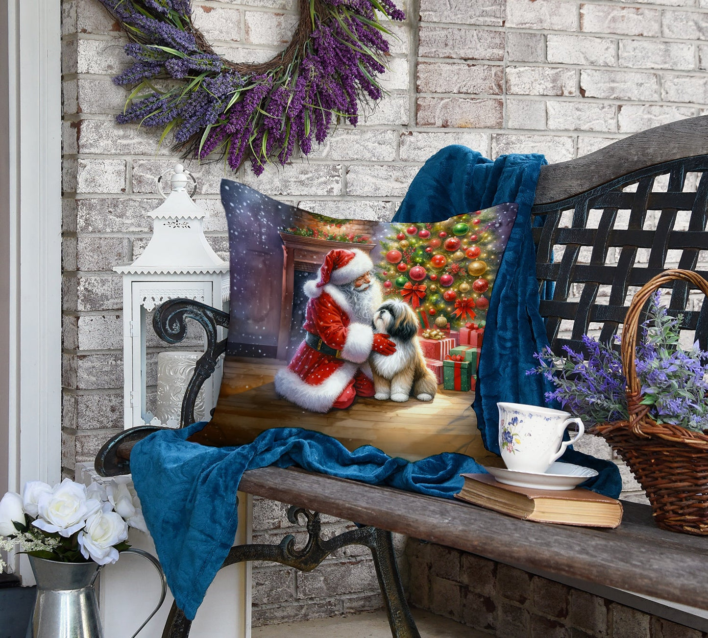 Lhasa Apso and Santa Claus Throw Pillow-3