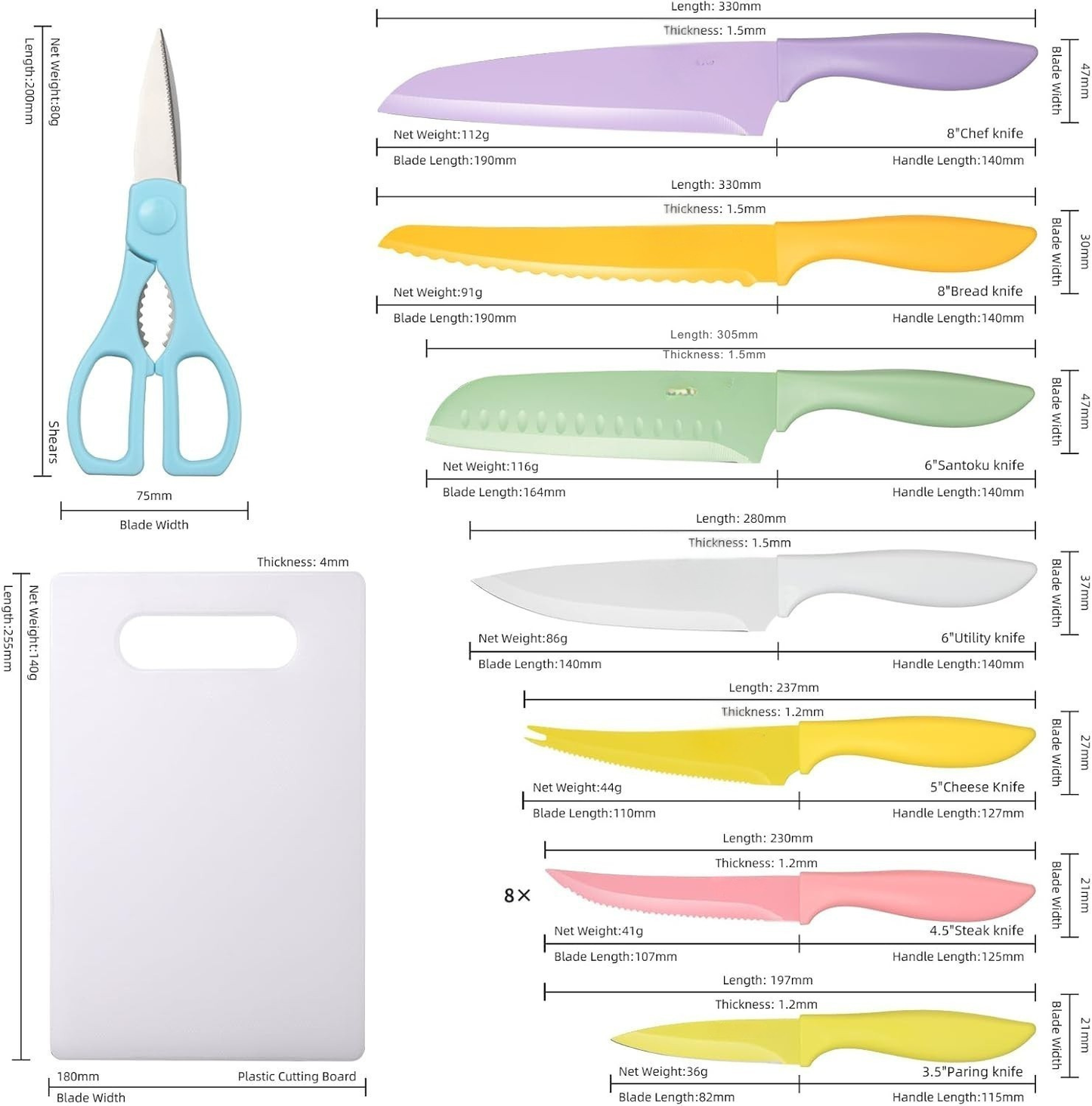 30 Piece Kitchen Knife Set With Cutting Board And Blade Covers