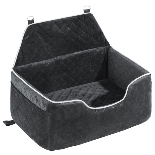 Sofa-Style Dog Booster Car Seat – Rear Seat Travel Bed for Dogs up to 55 lbs