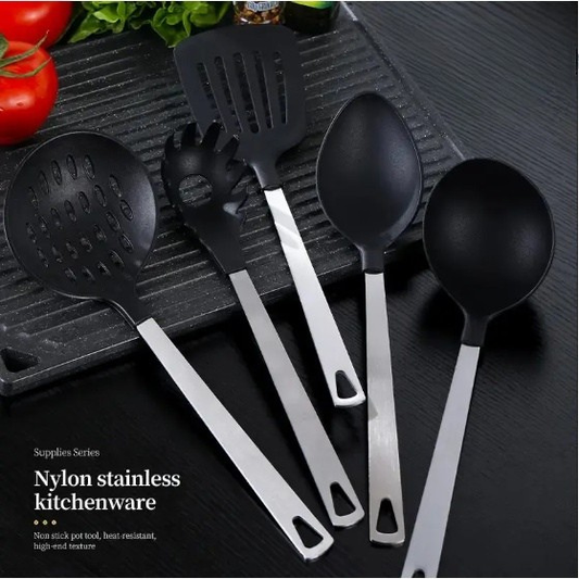 5 Piece Cooking Utensil Set With Stainless Steel Handles And Nylon Heads