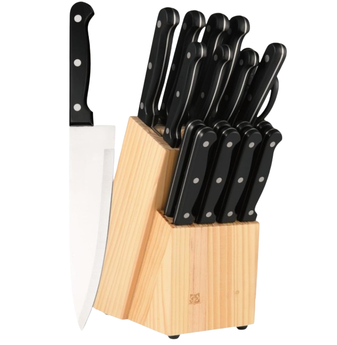 19 Piece German Steel Knife Set With Built In Sharpener And Wooden Block