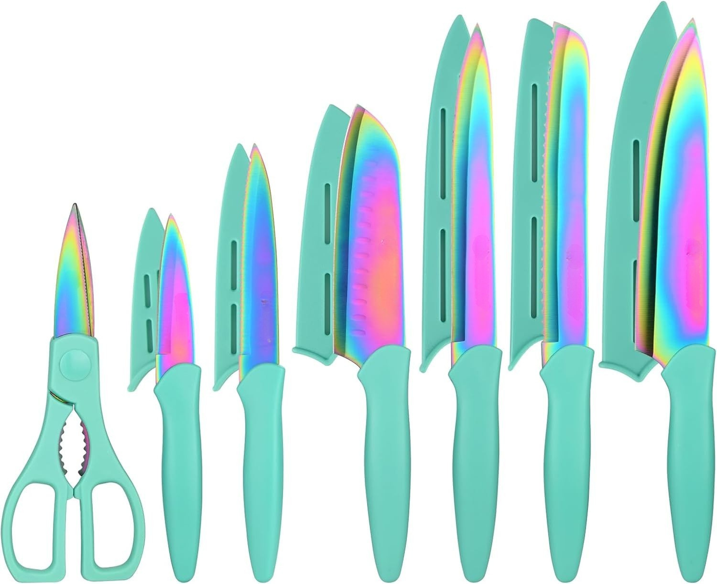 13 Piece Titanium Coated Stainless Steel Knife Set With Sheaths