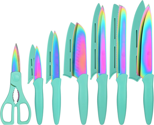 13 Piece Titanium Coated Stainless Steel Knife Set With Sheaths