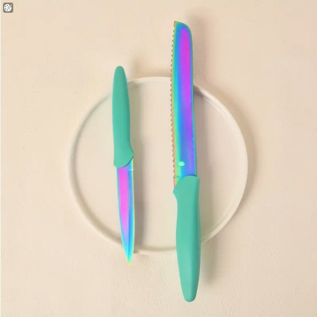 Rainbow Titanium Stainless Steel Kitchen Knife Set With Block And Scissors 14 Piece