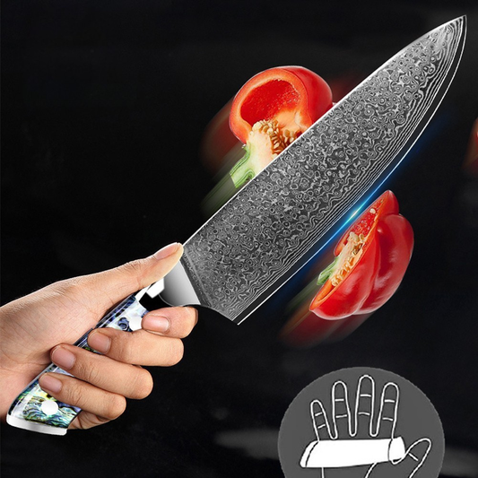 Damascus Japanese Kitchen Knife With Abalone Handle