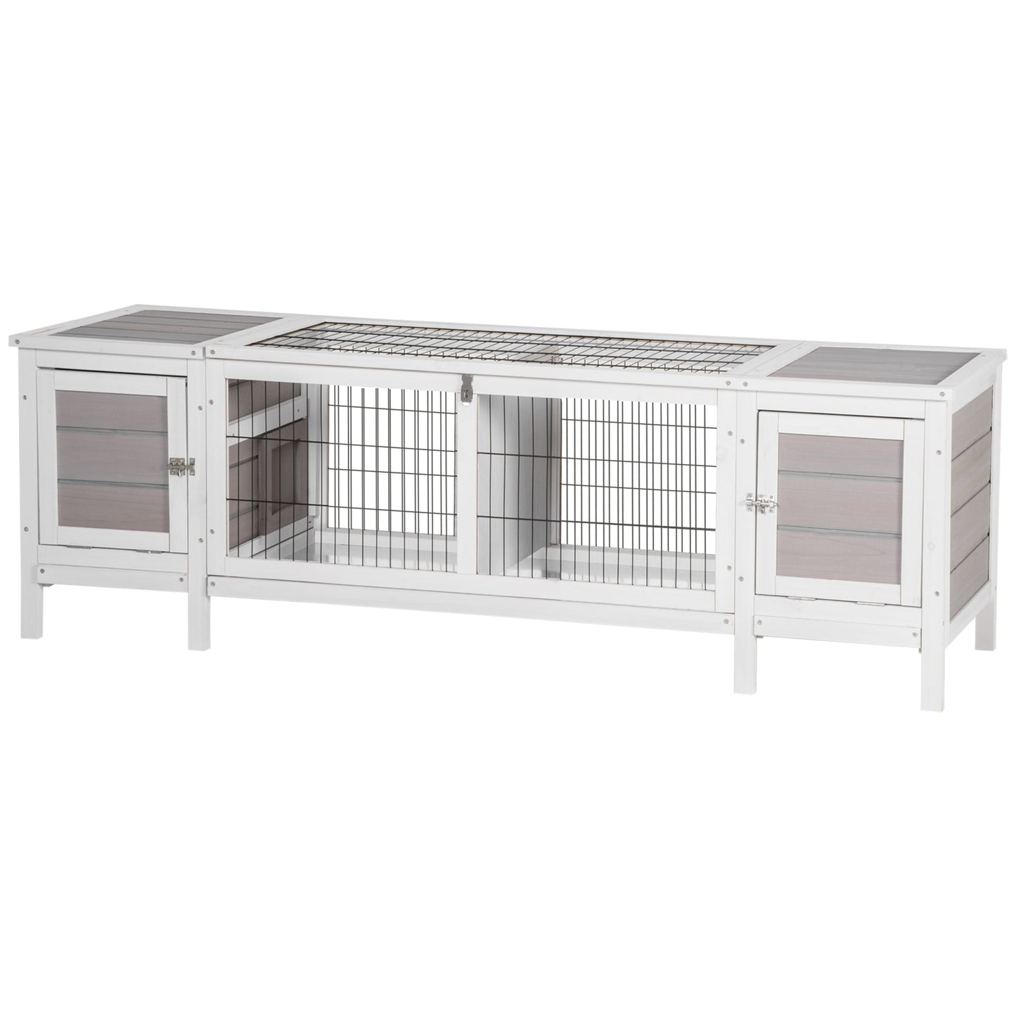 Indoor Wooden Rabbit Hutch with Pull Out Tray and Removable Divider, White