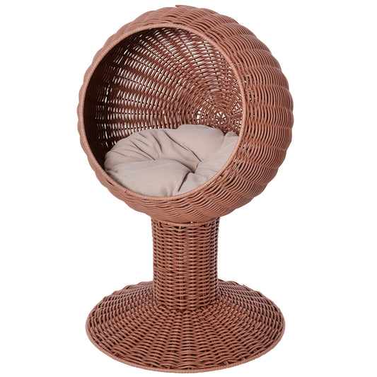 Rotating Elevated Cat Pod Bed with Woven Basket and Cushion