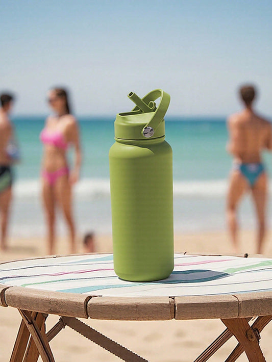 Stainless Steel Wide - Mouth Sports Water Bottle With Straw And Handle