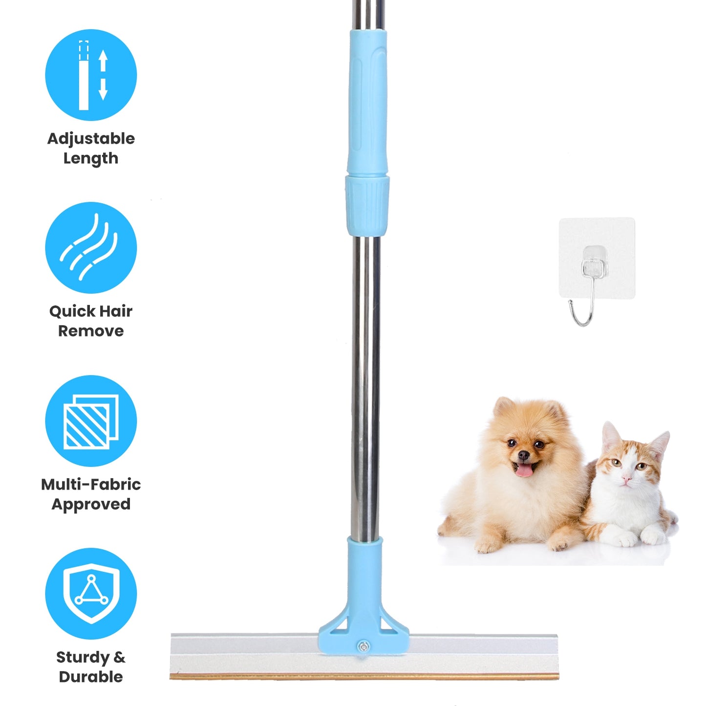 Adjustable Telescopic Pet Hair Removal Rake with Copper Edge Head