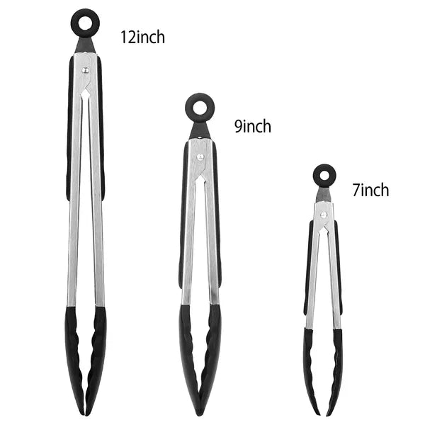Stainless Steel Silicone Kitchen Tongs Set
