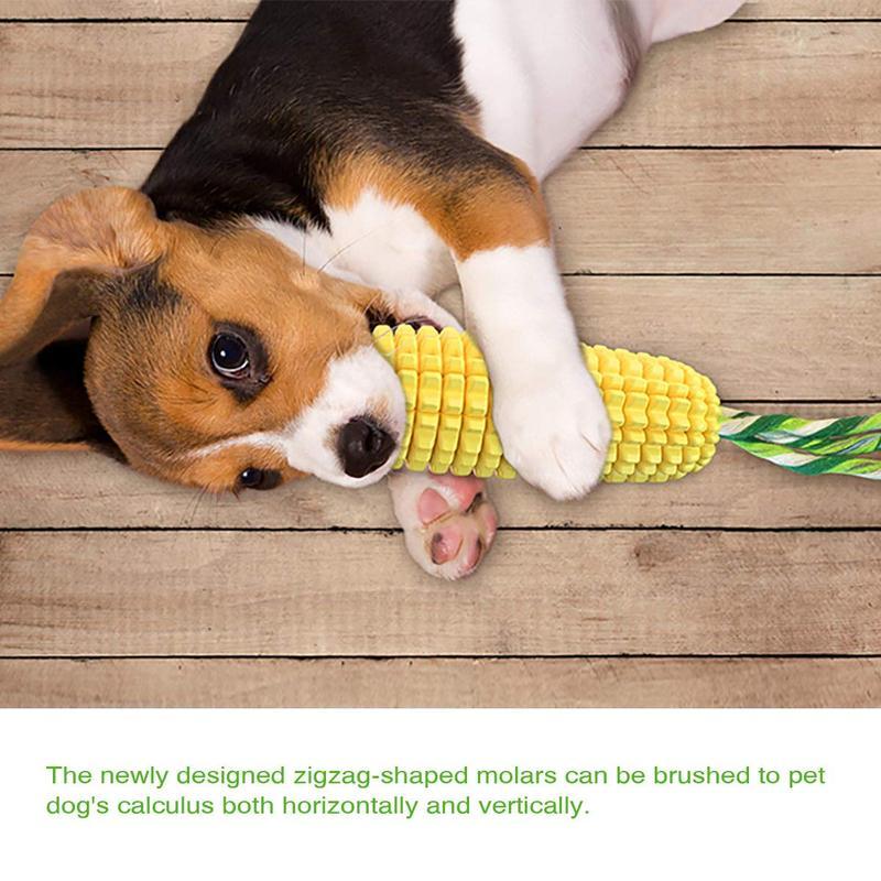 Corn Stick Squeaky Dog Chew Toy with Rope – Dental Cleaning Toy
