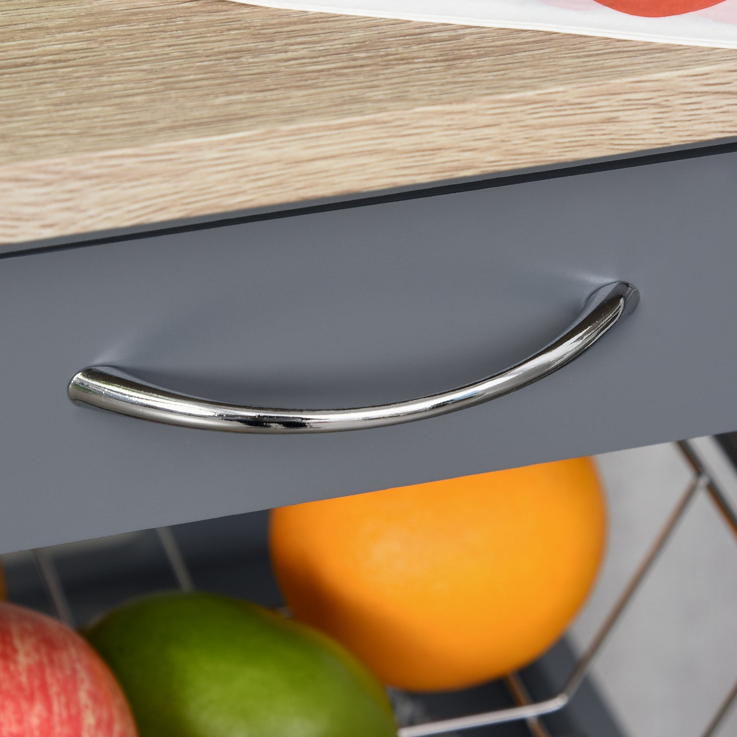 Mobile Kitchen Cart With Pull Out Trays And Storage