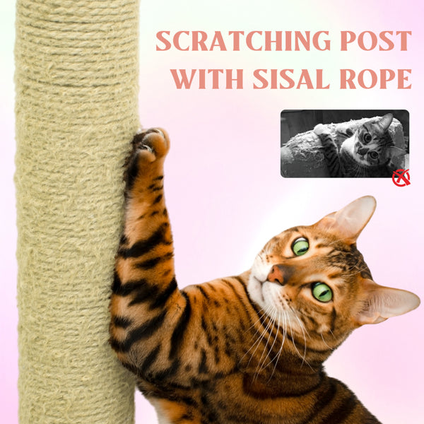 71-Inch Flower Cat Tree with Large Condo, Removable Flower Cushion & Hammock – Pink