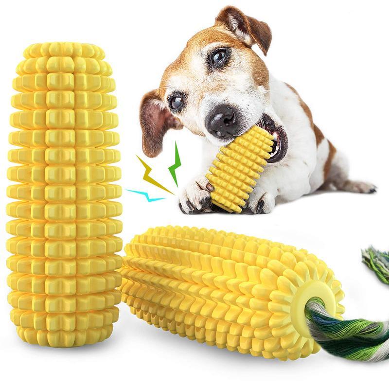 Corn Stick Squeaky Dog Chew Toy with Rope – Dental Cleaning Toy