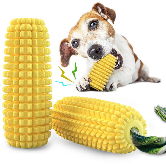 Corn Stick Squeaky Dog Chew Toy with Rope – Dental Cleaning Toy