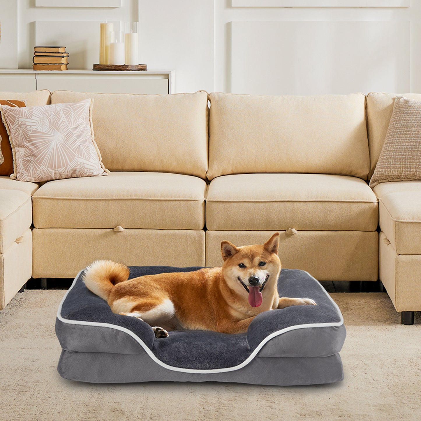Orthopedic Memory Foam Dog Bed with Washable Cover and Non Slip Base