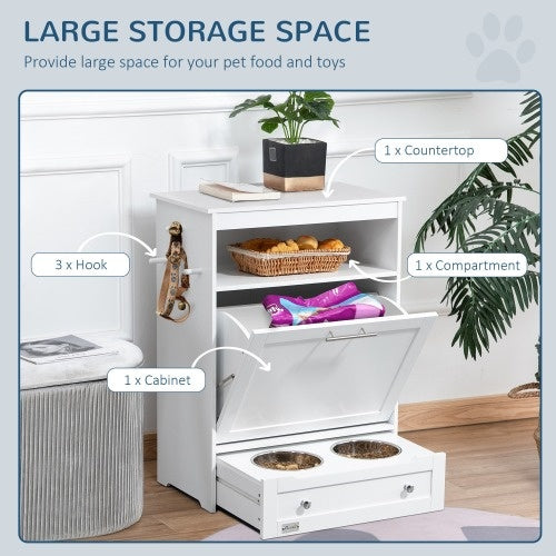 Pet Feeder Station Cabinet with Raised Bowls and Storage