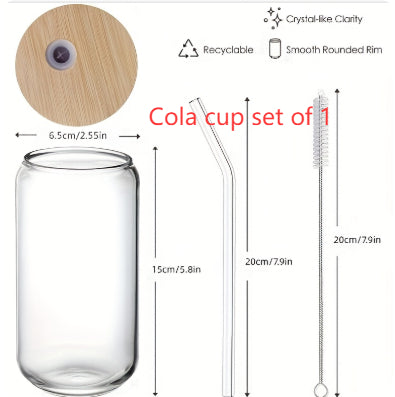 Glass Cup With Bamboo Lid And Reusable Straw