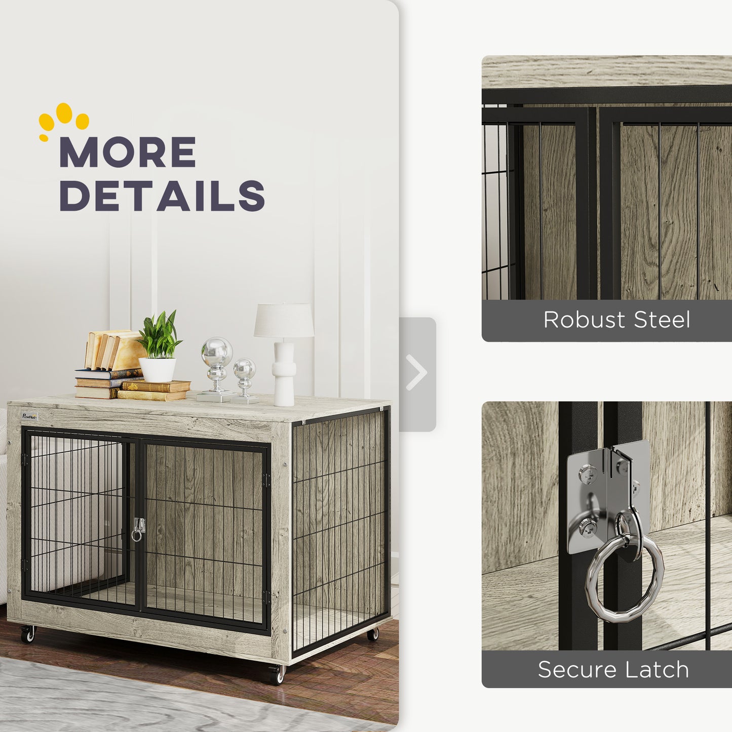 39 Inch Dog Crate Furniture Side Table with Wheels and Interchangeable Side Door