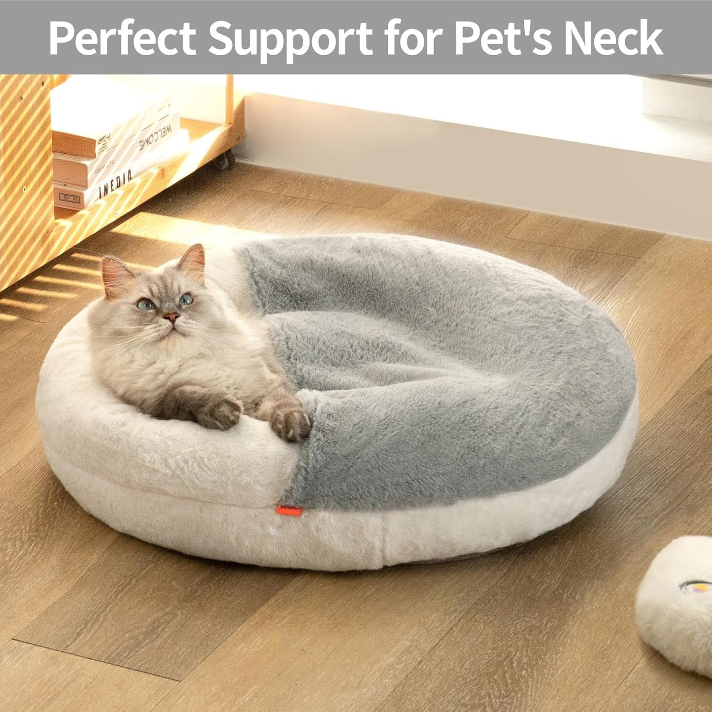 Plush 2-in-1 Cat Cave Donut Bed With Hooded Blanket for Cats and Small Dogs
