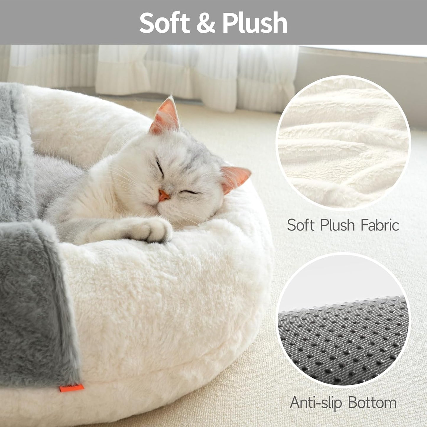 Plush 2-in-1 Cat Cave Donut Bed With Hooded Blanket for Cats and Small Dogs