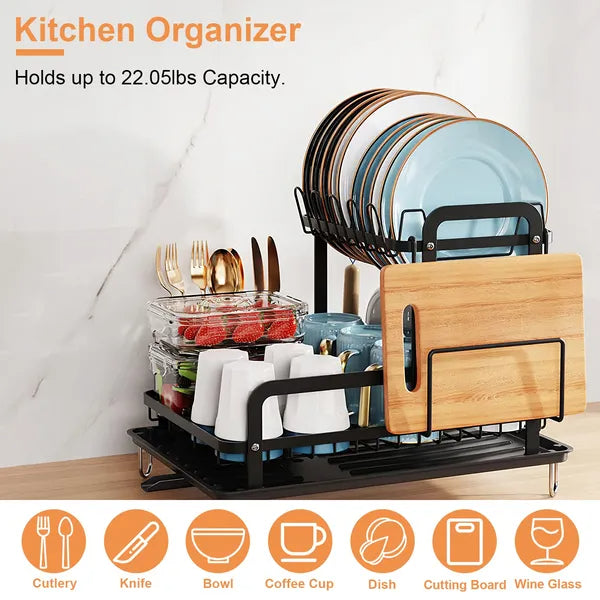2 Tier Dish Drying Rack With Drainboard