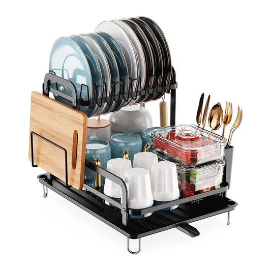 2 Tier Dish Drying Rack With Drainboard