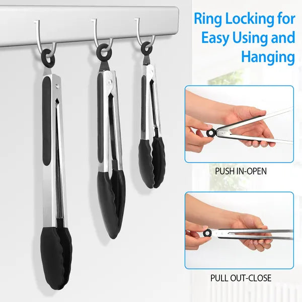 Stainless Steel Silicone Kitchen Tongs Set