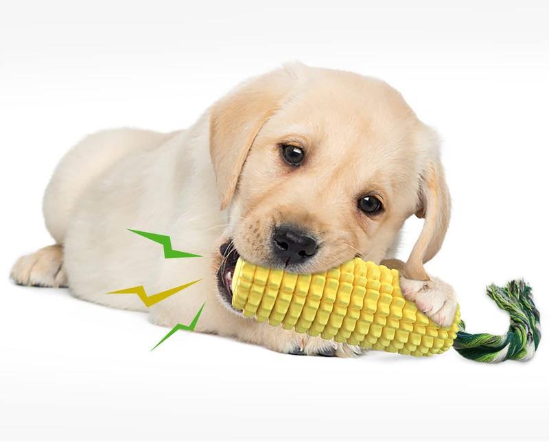 Corn Stick Squeaky Dog Chew Toy with Rope – Dental Cleaning Toy