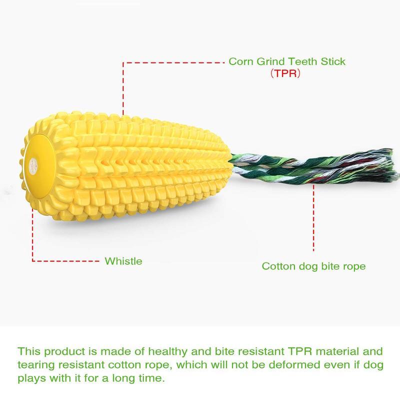 Corn Stick Squeaky Dog Chew Toy with Rope – Dental Cleaning Toy