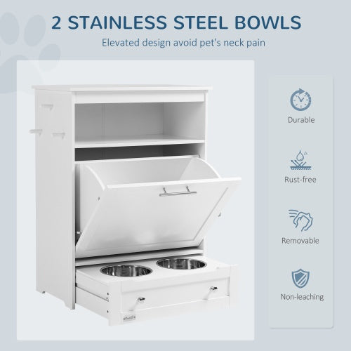 Pet Feeder Station Cabinet with Raised Bowls and Storage