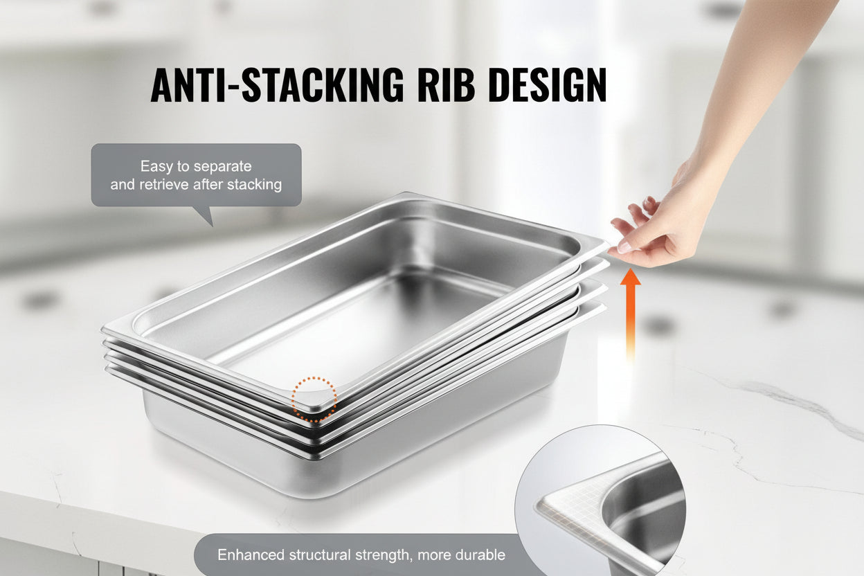 Commercial Stainless Steel Full Size Steam Table Pans With Lids 4 Pack