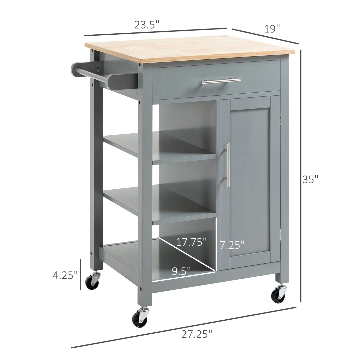 Compact Rolling Kitchen Island Cart With Storage
