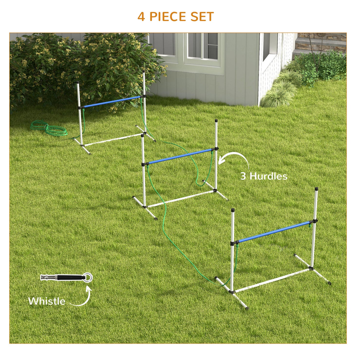 4-Piece Dog Agility Training Hurdle Set with Water Spray Tube
