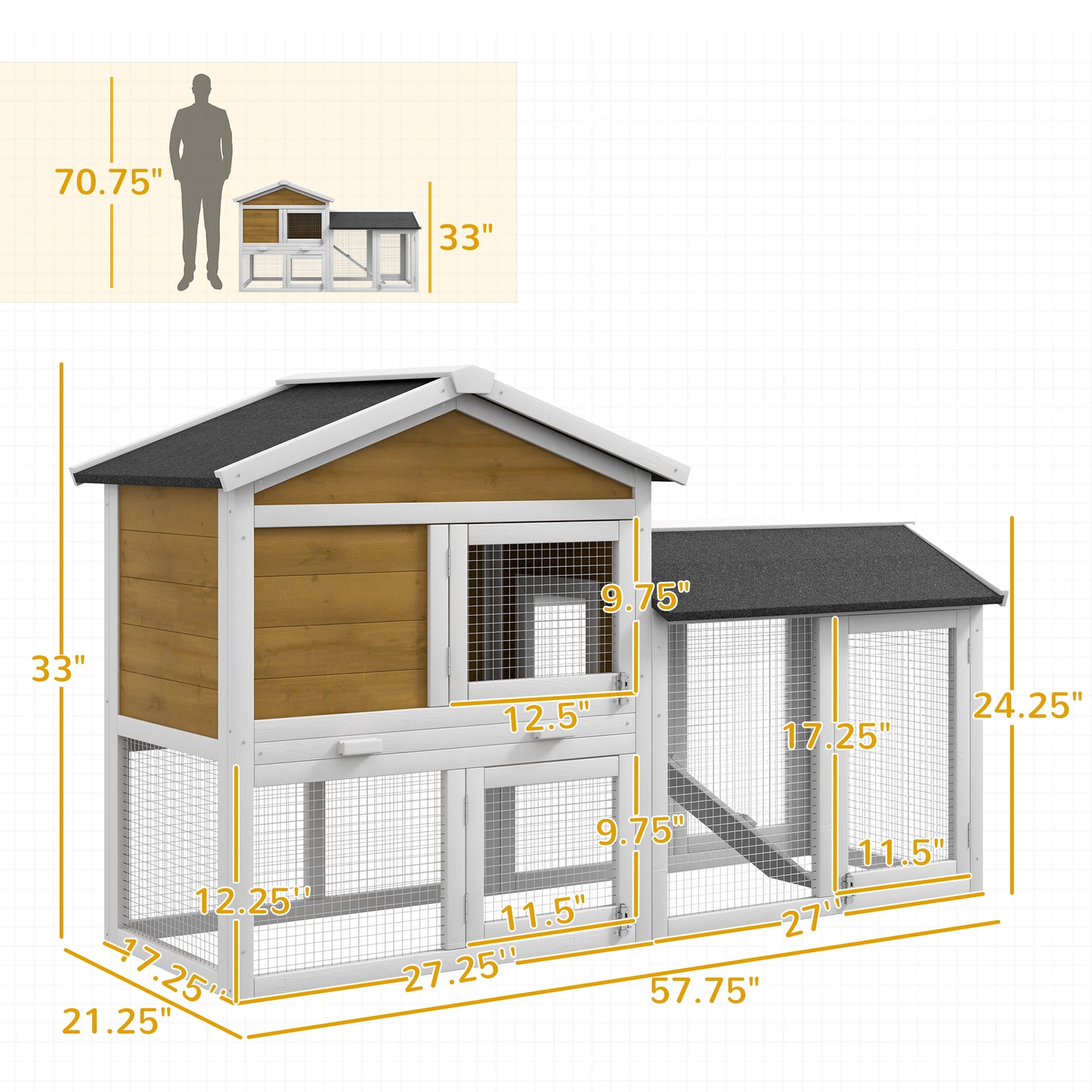 Wooden Rabbit Hutch with Run, Ramp, Removable Tray & Weatherproof Roof