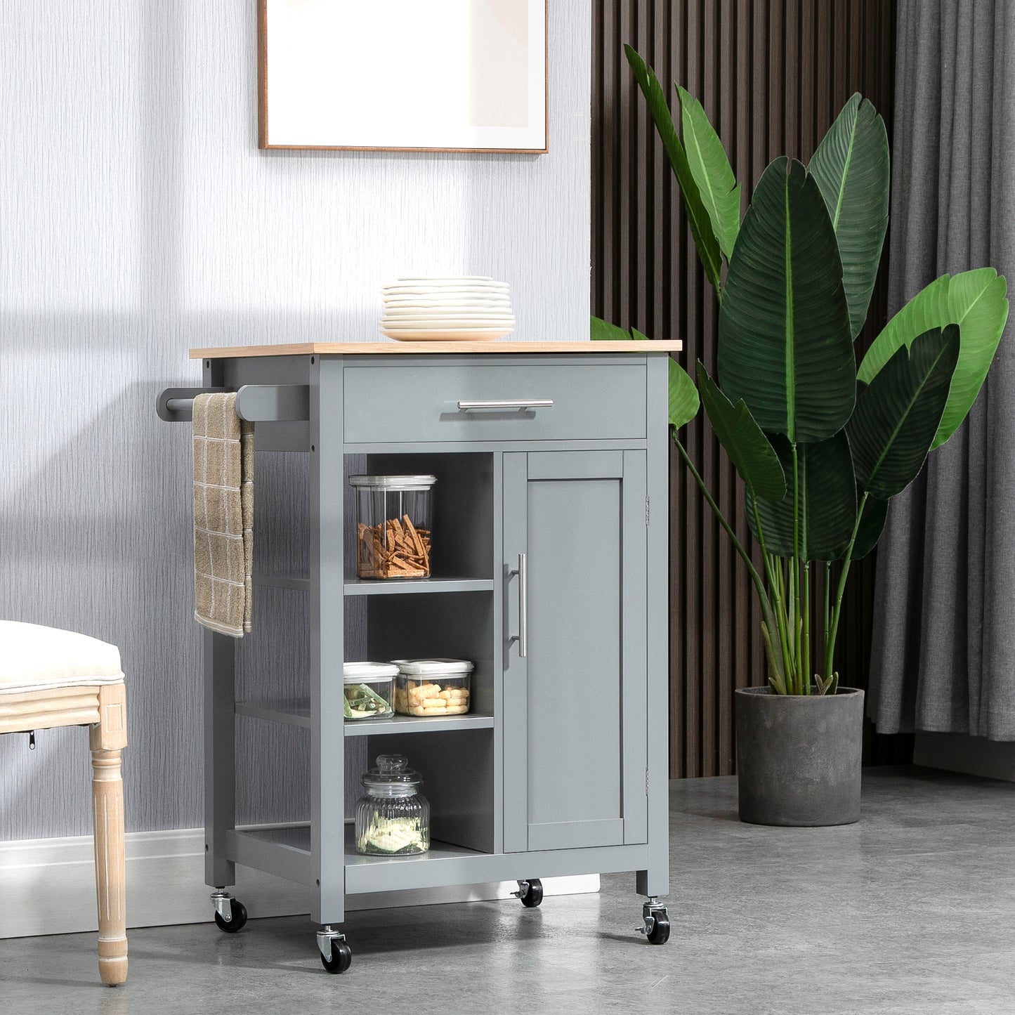 Compact Rolling Kitchen Island Cart With Storage
